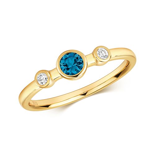 9CT DIAMOND & LONDON BLUE TOPAZ RING