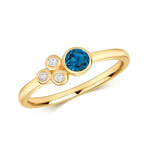 9CT DIAMOND & LONDON BLUE TOPAZ RING