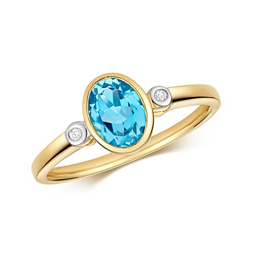 9CT DIAMOND & BLUE TOPAZ RING