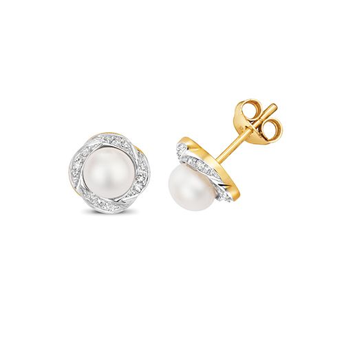 9CT DIAMOND & FRESH WATER PEARL STUDS