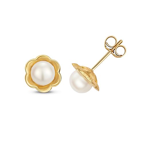 9CT  PEARL FLOWER STUD EARRINGS