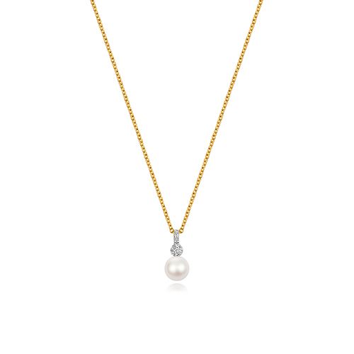 9CT FRESH WATER PEARL NECKLACE Y/G DIA/0.02CT PRL/5MM