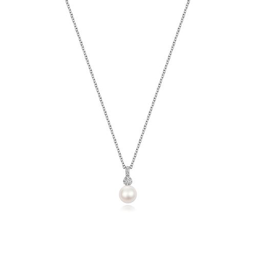 9CT FRESH WATER PEARL NECKLACE W/G DIA/0.02CT PRL/5MM
