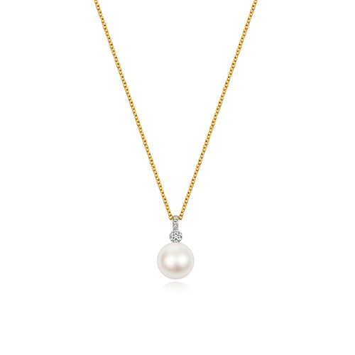 9CT FRESH WATER PEARL NECKLACE  Y/G DIA/0.02CT PRL/7MM