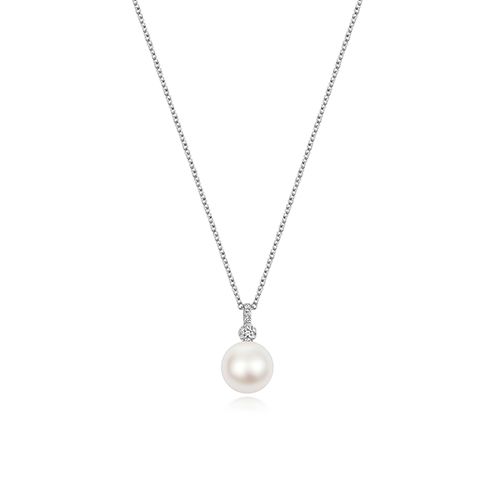 9CT FRESH WATER PEARL NECKLACE W/G DIA/0.02CT PRL/7MM