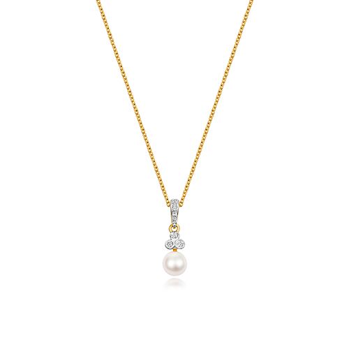 9CT FRESH WATER PEARL NECKLACE  Y/G DIA/0.04CT PRL/5MM