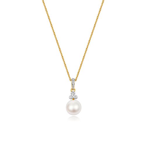 9CT FRESH WATER PEARL NECKLACE  Y/G DIA/0.04CT PRL/7MM