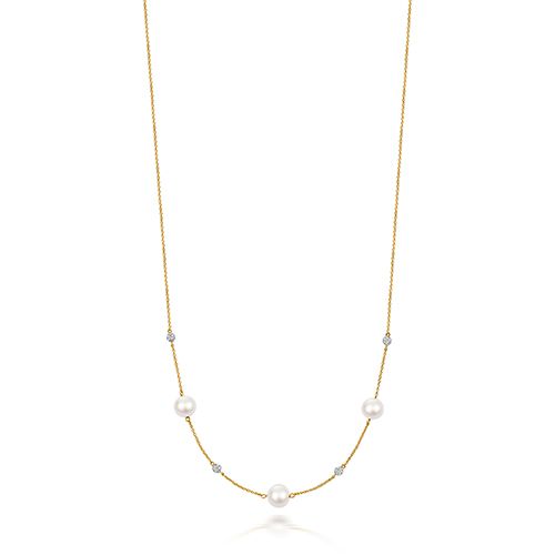 9CT FRESH WATER PEARL NECKLACE  Y/G DIA/0.06CT PRL/7MM