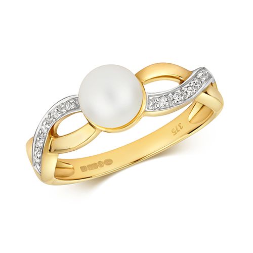 9CT DIAMOND & FRESH WATER PEARL