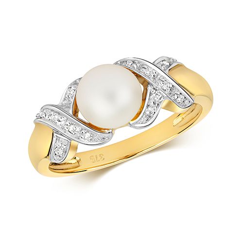 9CT DIAMOND & FRESH WATER PEARL