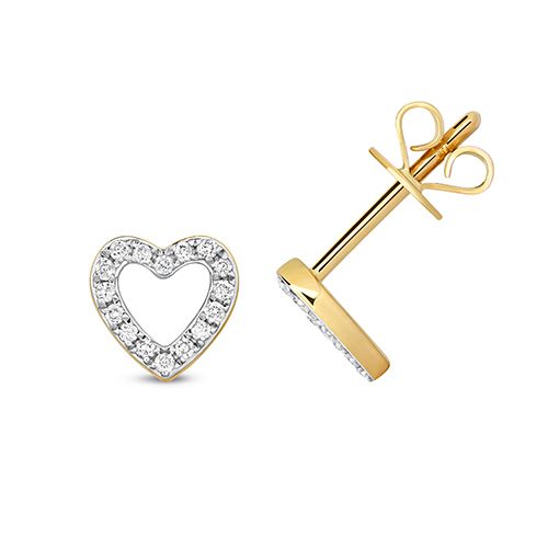 9CT 0.12CT DIAMOND HEART EARRING STUDS