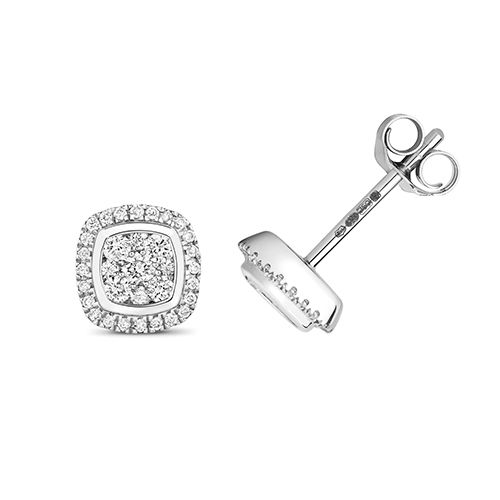 9CT 0.24CT DIAMOND CLUSTER STUDS CUSHION