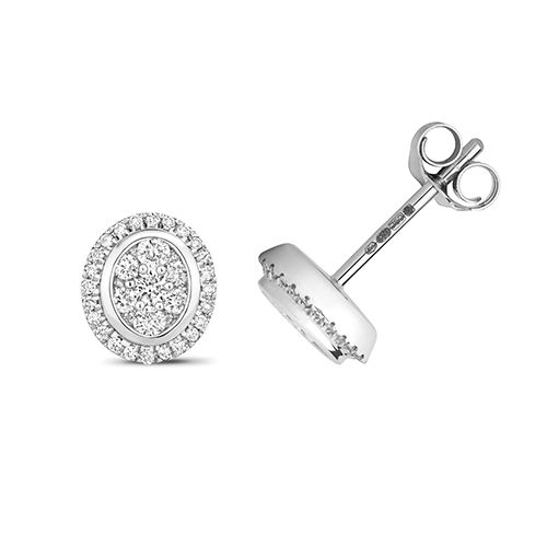 9CT 0.23CT DIAMOND CLUSTER STUDS OVAL