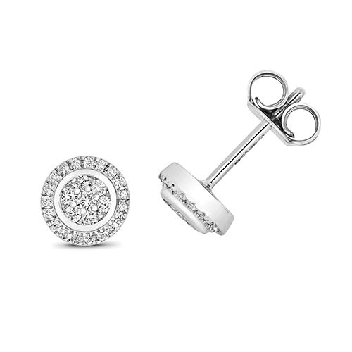 9CT 0.25CT DIAMOND CLUSETR STUDS ROUND