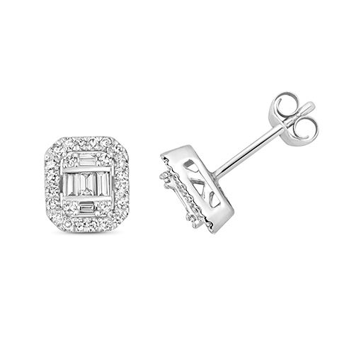 9CT 0.36CT DIAMOND CLUSTER STUDS EMERALD