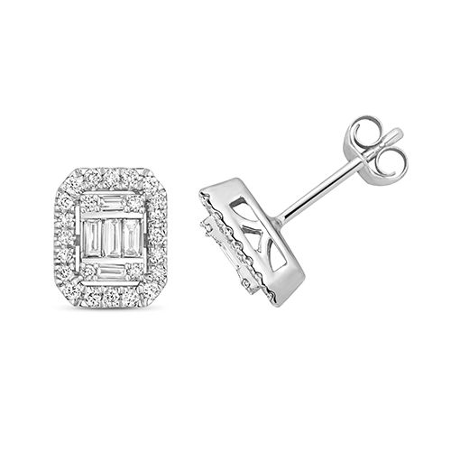 9CT 0.44CT DIAMOND CLUSTER STUDS EMERALD