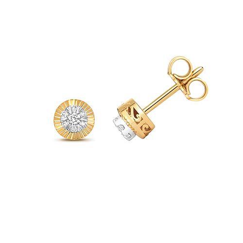 9CT 0.10CT DIAMOND STUDS WITH DIA CUT BEZEL