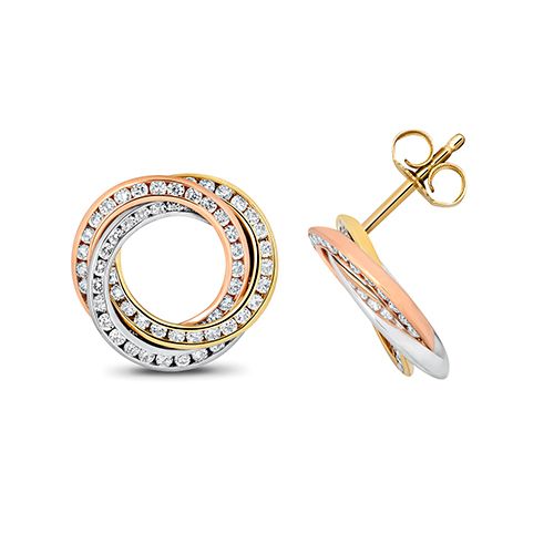 18CT 1.13CT DIAMOND 3 COLOUR STUD EARRINGS
