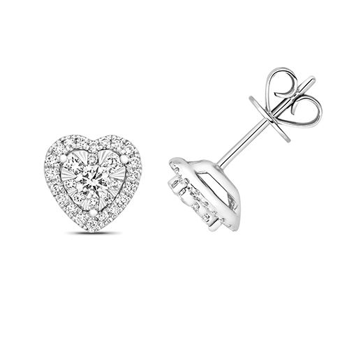 18CT 0.45CT DIAMOND BRILLIANT EARRINGS HEART HALO