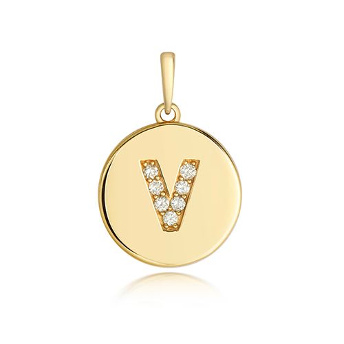 9CT DIAMOND INITIAL V PENDANT