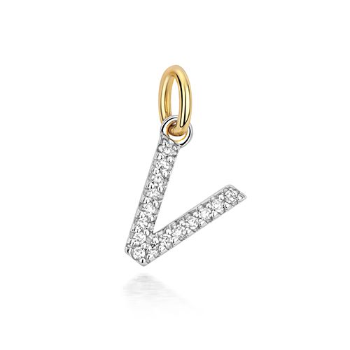 9CT DIAMOND INITIAL V PENDANT