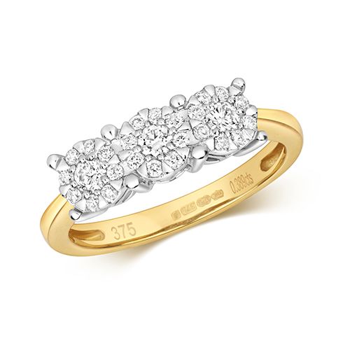 9CT DIAMOND 0.39CT BRILLIANT RANGE 3 STONE
