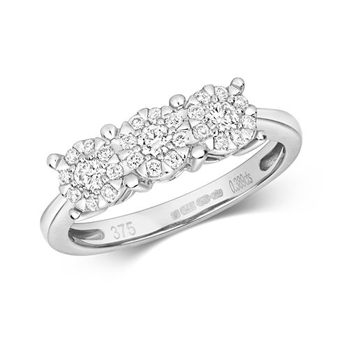 9CT DIAMOND 0.39CT BRILLIANT RANGE 3 STONE