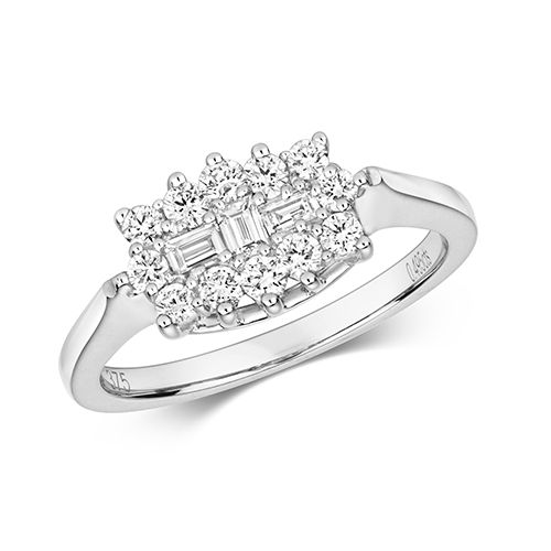 9CT DIAMOND 0.50CT RD/BG CLUSTER