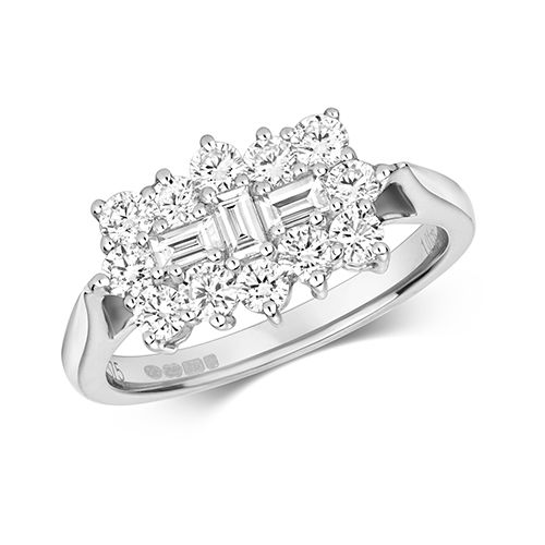 9CT DIAMOND 1.0CT RD/BG CLUSTER