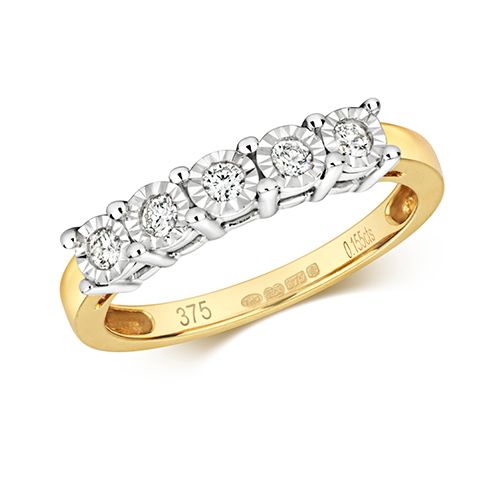 9CT DIAMOND 0.15CT 5 STONE ILLUSION