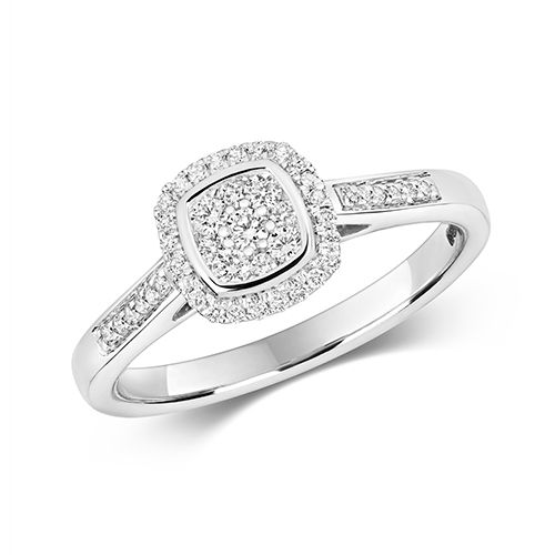 9CT DIAMOND 0.25CT CLUSTER RING CUSHION