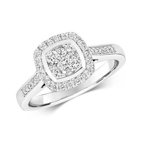 9CT DIAMOND 0.50CT CLUSTER RING CUSHION