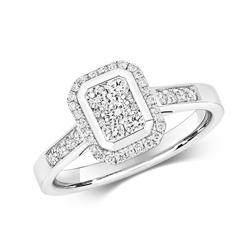 9CT DIAMOND 0.50CT CLUSTER RING EMERALD