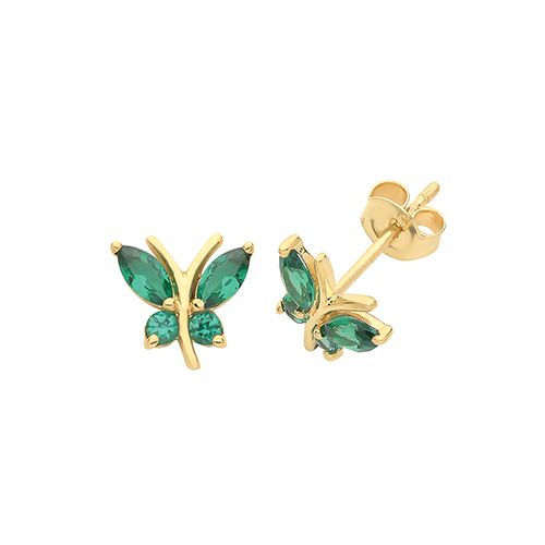 9CT YEL GOLD GREEN ZIRCONIA BUTTERFLY STUD EARRINGS