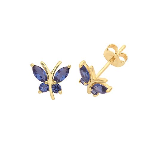 9CT YEL GOLD BLUE ZIRCONIA BUTTERFLY STUD EARRINGS