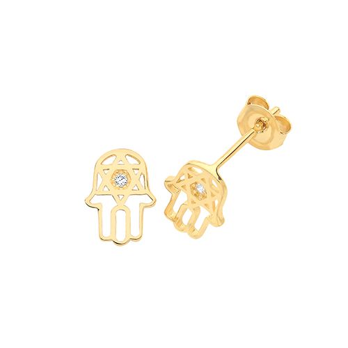 9CT YEL GOLD CZ HAMSA STUD EARRINGS