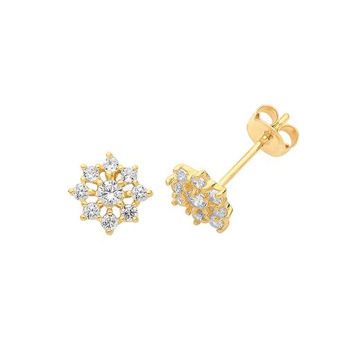 9CT YEL GOLD CZ FLOWER STUD EARRINGS