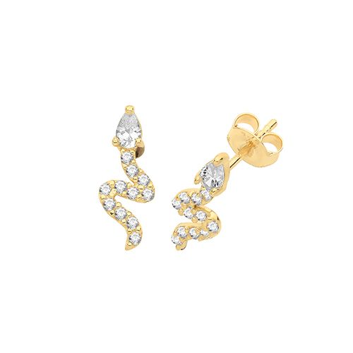 9CT YEL GOLD CZ SNAKE STUD EARRINGS