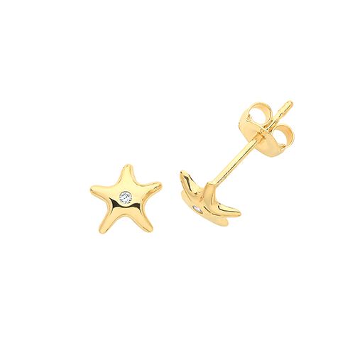9CT YEL GOLD STARFISH WITH SINGLE CZ STUD EARRINGS