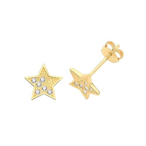 9CT YEL GOLD CZ STAR STUD EARRINGS