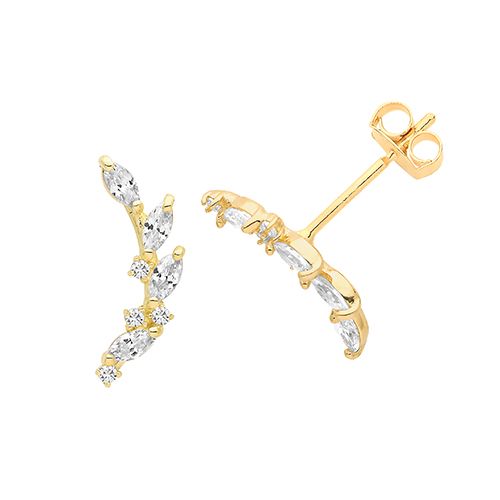 9CT YEL GOLD CZ CLIMBER STUD EARRINGS