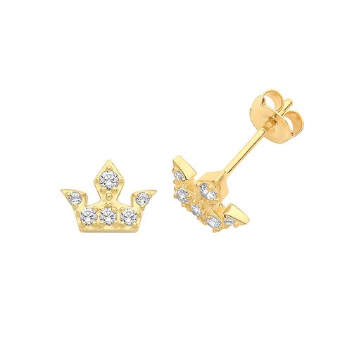 9CT YEL GOLD CZ CROWN STUD EARRINGS