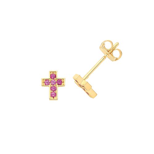 9CT YEL GOLD RU CROSS STUD EARRINGS