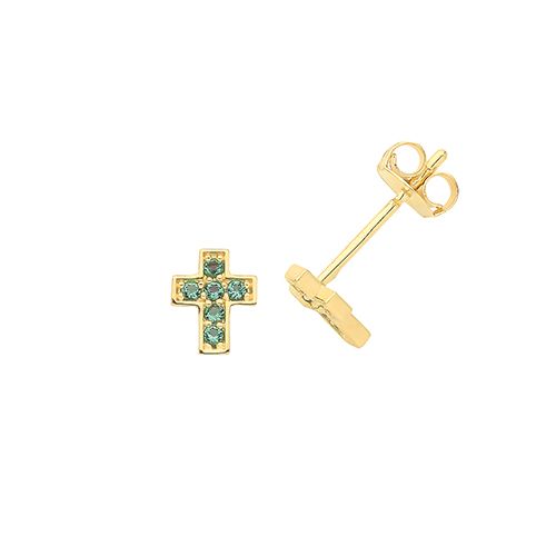 9CT YEL GOLD EM CROSS STUD EARRINGS