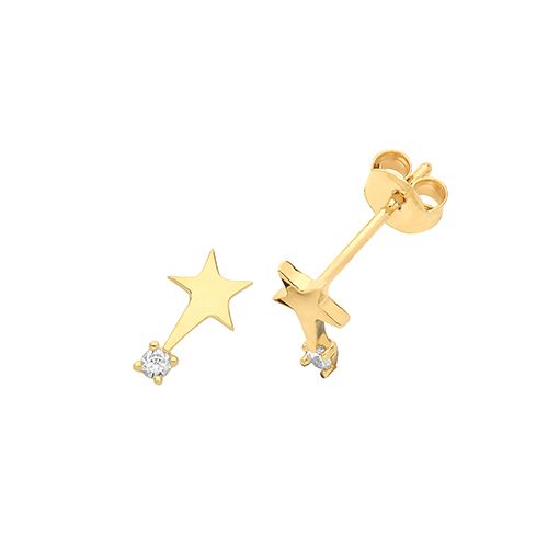 9CT YEL GOLD SHOOTING STAR WITH SINGLE CZ STUD EARRINGS