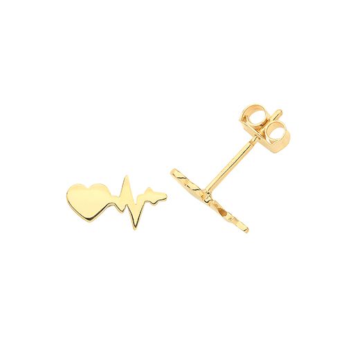 9CT YEL GOLD HEARTBEAT STUD EARRINGS