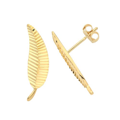 9CT YEL GOLD LEAF CLIMBER STUD EARRINGS