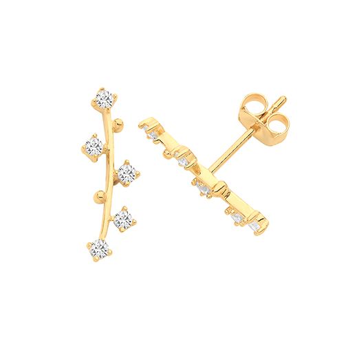9CT YEL GOLD CZ CLIMBER STUD EARRINGS