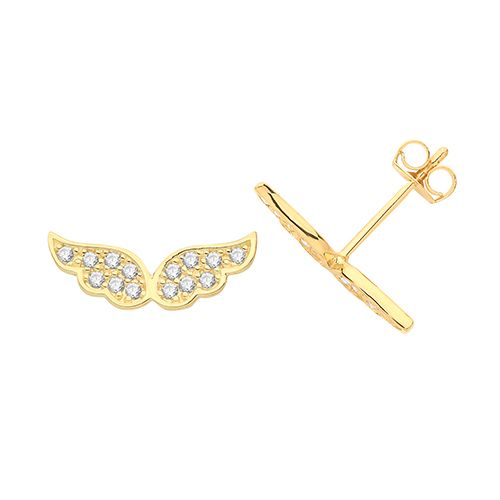 9CT YEL GOLD CZ WINGS STUD EARRINGS