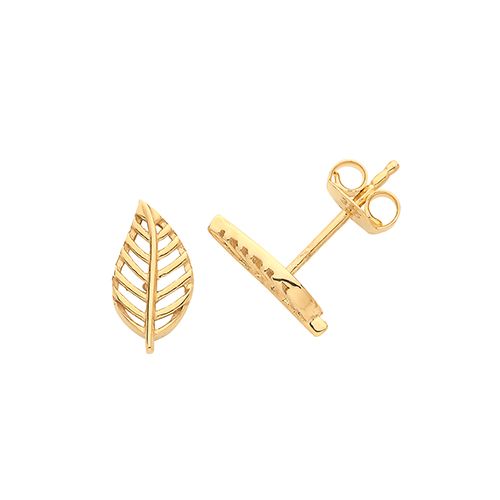9CT GOLD LEAF STUD EARRINGS